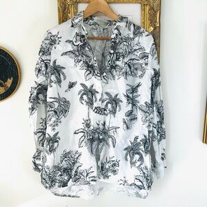 Tommy Bahama Linen Toile Tropical Print Oversized Button-Up Shirt